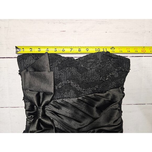 LOVELY DAY M BLACK SEQUIN RUFFLE SATIN BOW PADDED STRAPLESS BODYCON ZIP BACK SHO - Picture 4 of 14